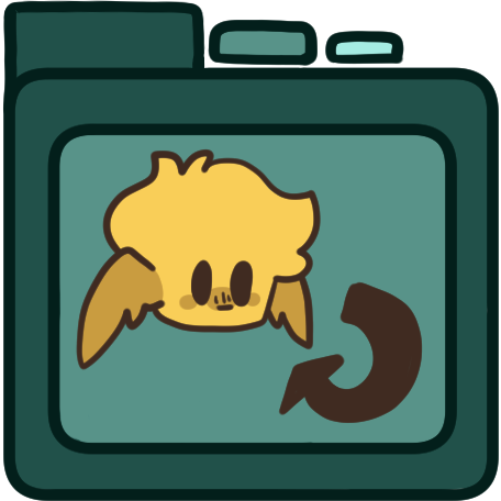  a green file folder with a yellow person on it, the person has wings instead of ears and an arrow curves to point from them to them.